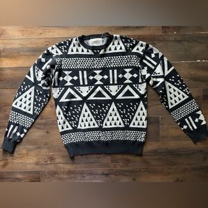 Decibel Tribal Aztec Sweater Large Black White Geometric Streetwear